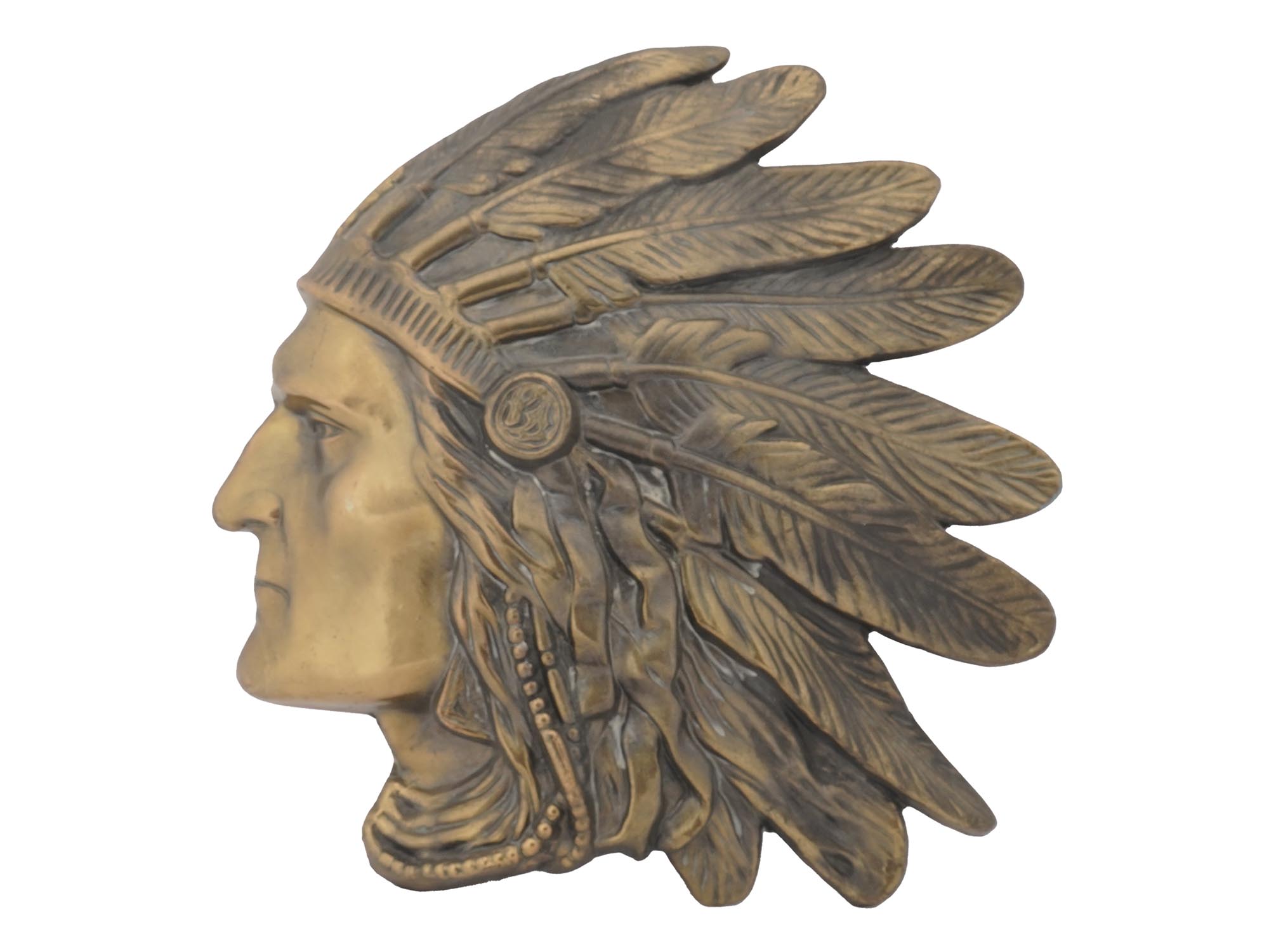 VINTAGE AMERICAN INDIAN CHIEF HEAD BRONZE PLAQUE PIC-